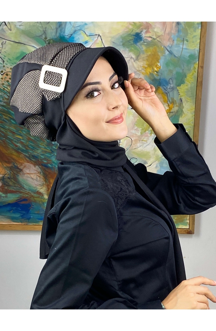 Black Ready to Wear Turban 284EYL22ŞPK-02 | Sefamerve