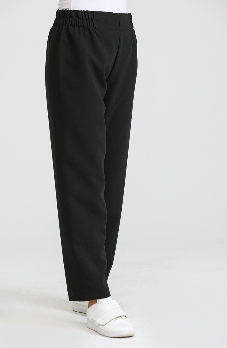 Büyük Beden Beli Lastikli Düz Paça Pantolon 2750-01 Siyah | Sefamerve