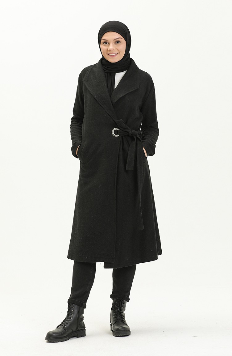 معطف طويل أسود 6040-01 | Sefamerve