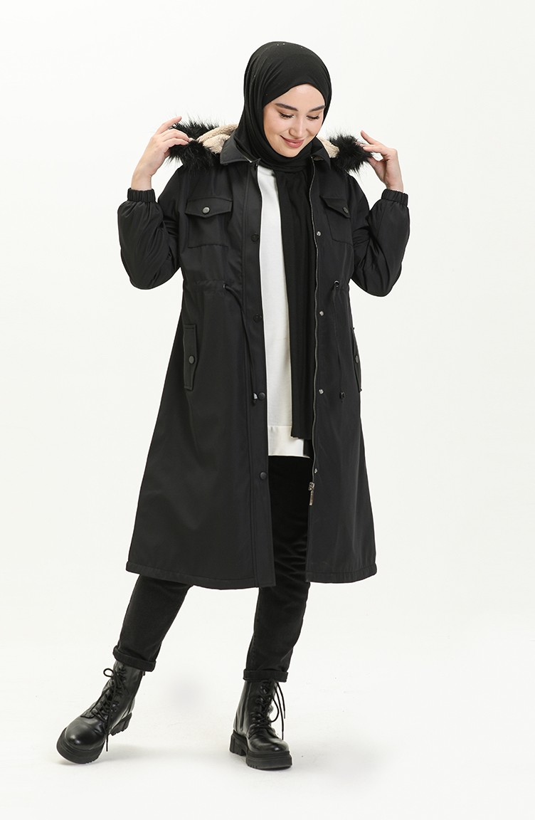 معطف طويل أسود 4076-01 | Sefamerve
