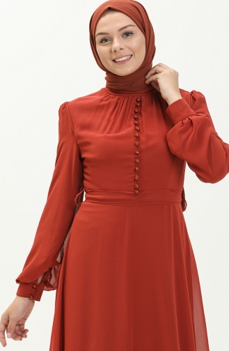 Brick Red Hijab Evening Dress 5695-14