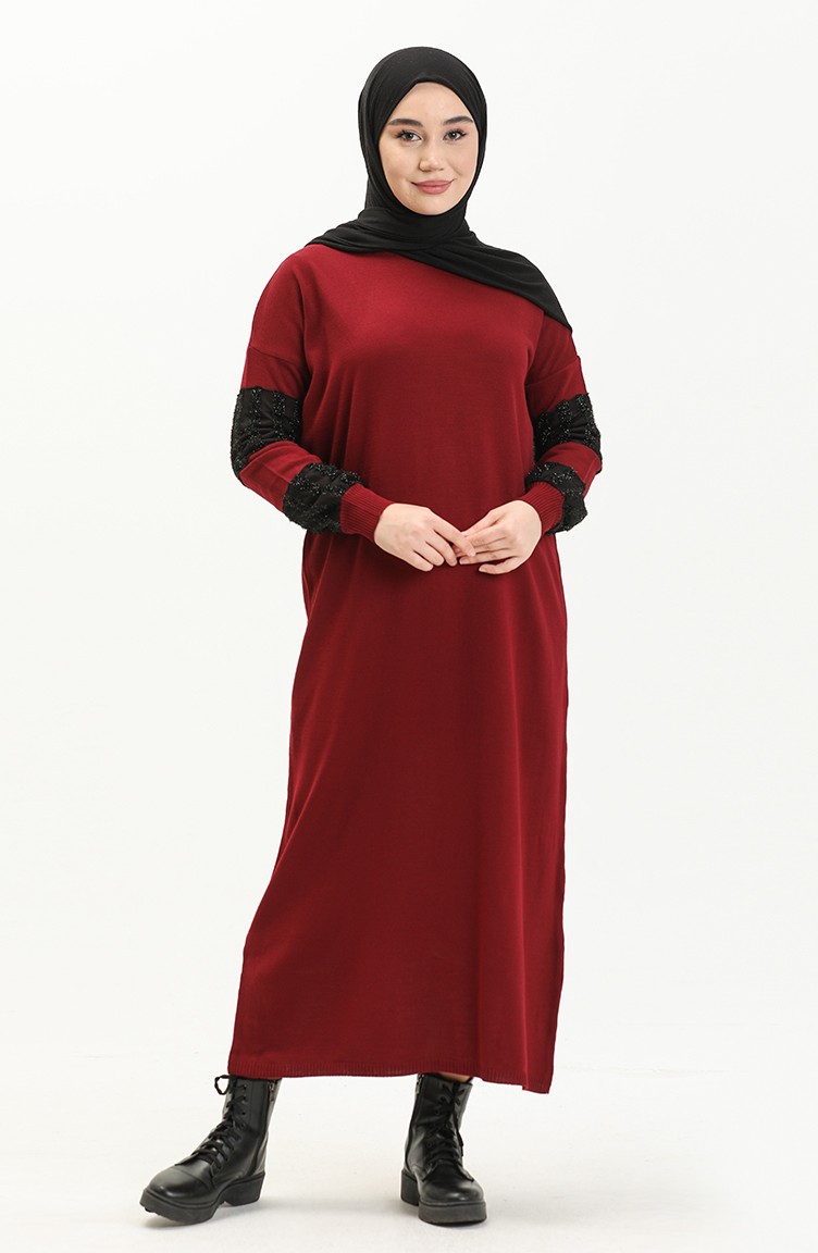 Claret Red Hijab Dress 3351-10 | Sefamerve