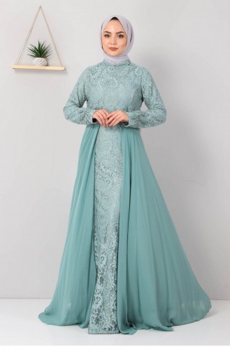 Mint Green Hijab Evening Dress 12841 | Sefamerve