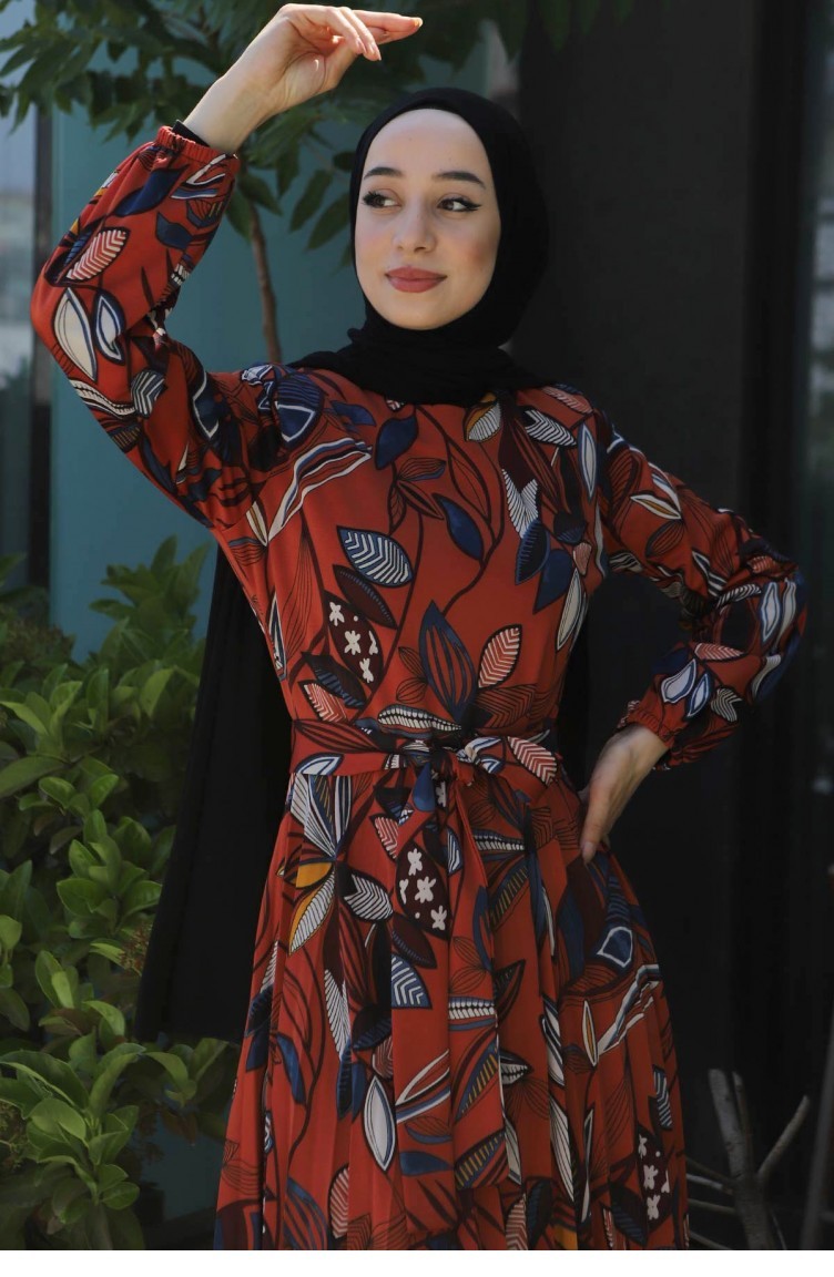 Brick Red Hijab Dress 13579 | Sefamerve