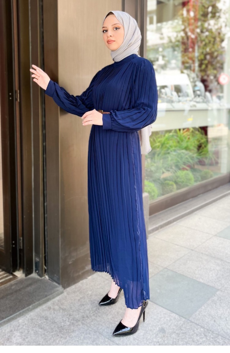 Navy Blue Hijab Evening Dress 13787 | Sefamerve