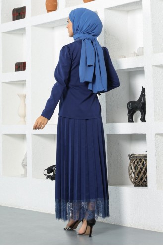 Lace Detailed Skirt Suit Indigo 17100 13913