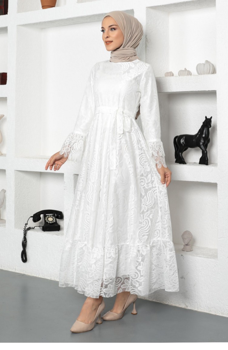 Dantelli Elbise Beyaz 17700 | Sefamerve