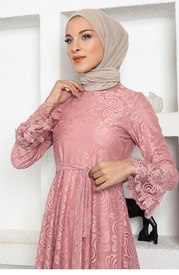Pink Hijab Evening Dress 14009 | Sefamerve
