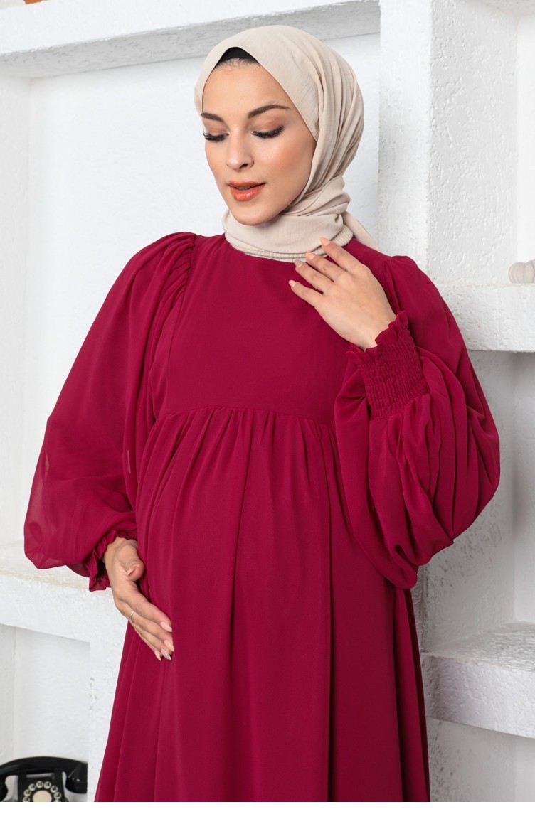 Claret Red Hijab Evening Dress 14026 | Sefamerve