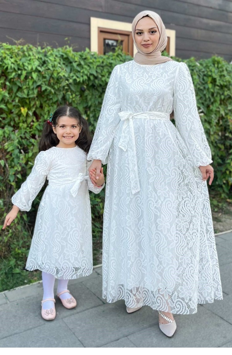 Dantelli Çocuk Elbise Beyaz 17000 | Sefamerve