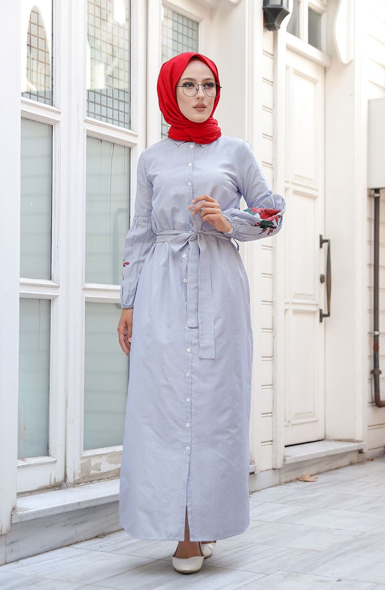 Blue Hijab Dress 3017-04 | Sefamerve