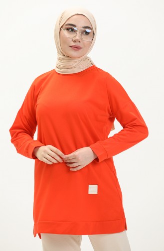 Übergroße Zweifädige Hijab-Tunika Für Damen 8450 Orange 8450.TURUNCU