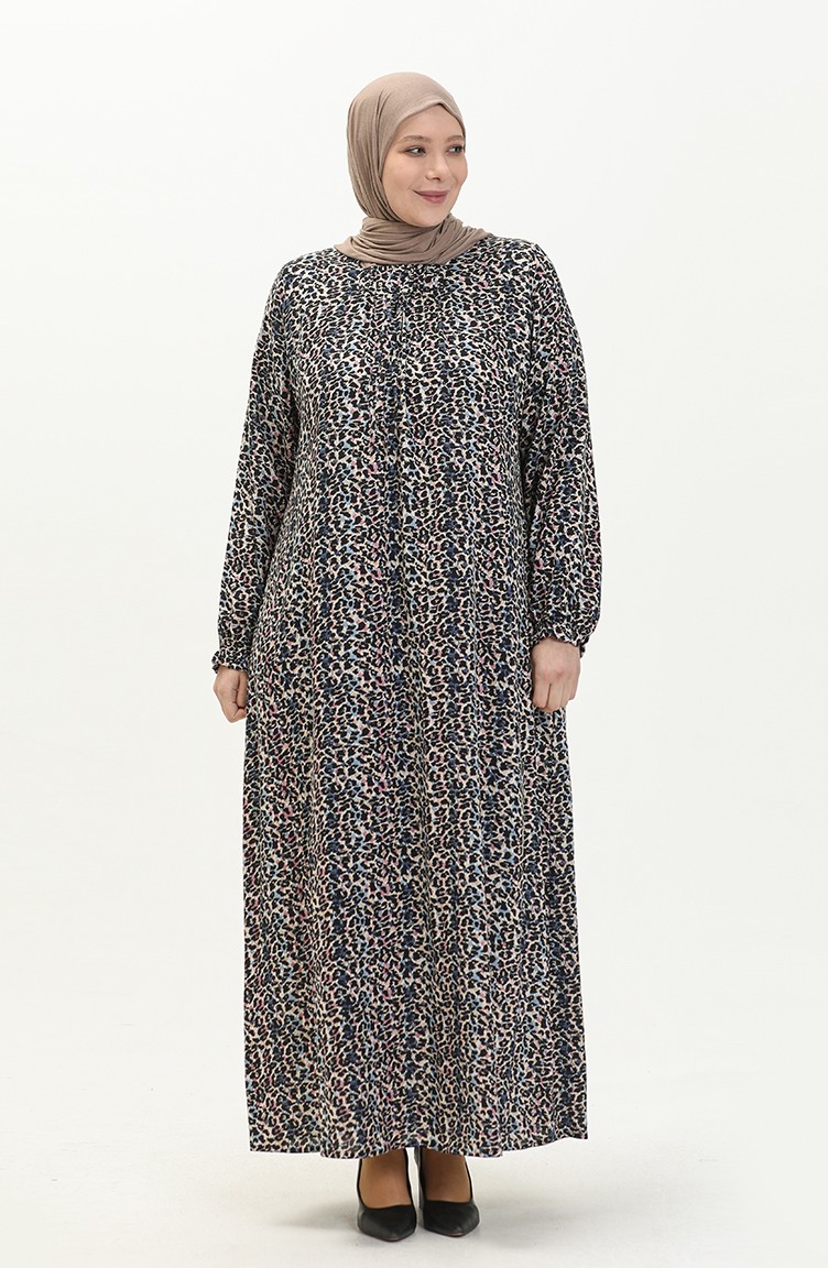 Kadın Buyuk Beden Boydan Spor Tesettur Elbise Uzun Kollu 8408 2 İndigo |  Sefamerve