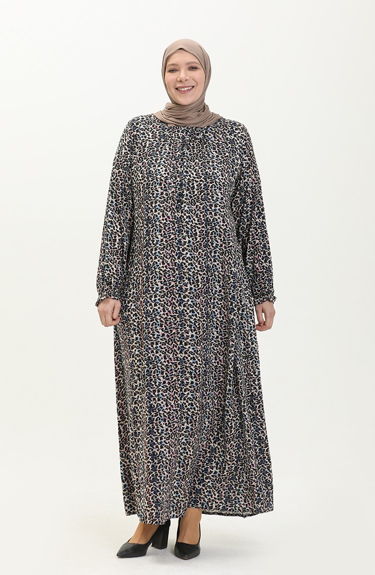 Kadın Buyuk Beden Boydan Spor Tesettur Elbise Uzun Kollu 8408 2 İndigo |  Sefamerve