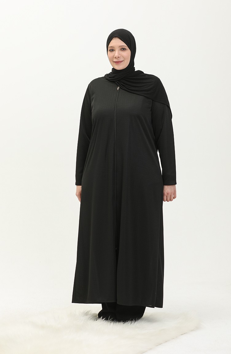 Kadın Büyük Beden Fermuarlı Tam Tesettür Uzun Namaz Elbisesi 7128 Siyah |  Sefamerve