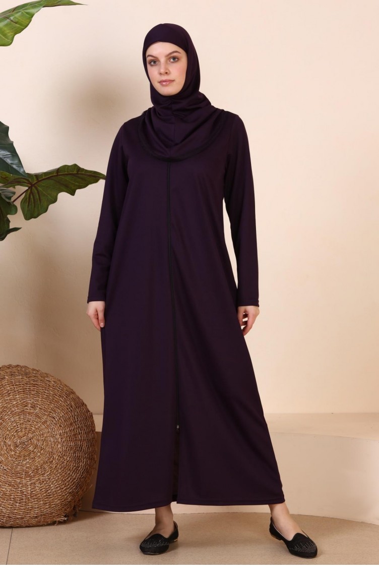 Kadın Büyük Beden Tam Tesettür Giyçık Namaz Elbisesi 7028 Mor | Sefamerve