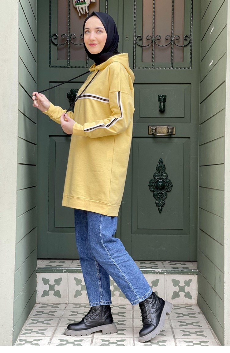Kapşonlu İki İplik Sweatshirt Sarı | Sefamerve