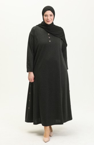 Düğmeli Büyük Beden Elbise 4568-01 Siyah | Sefamerve