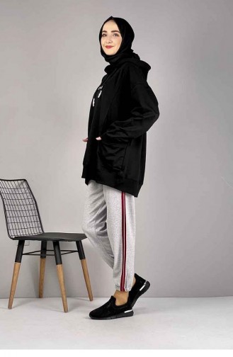 Stripe Detailed Sweatpants 1073-11 Gray Red 1073-11