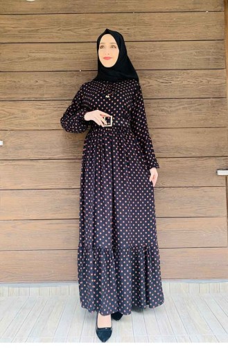 فستان حجاب منقط 0224SGSA-04 لون اسود طابا 0224SGSA-04 | Sefamerve