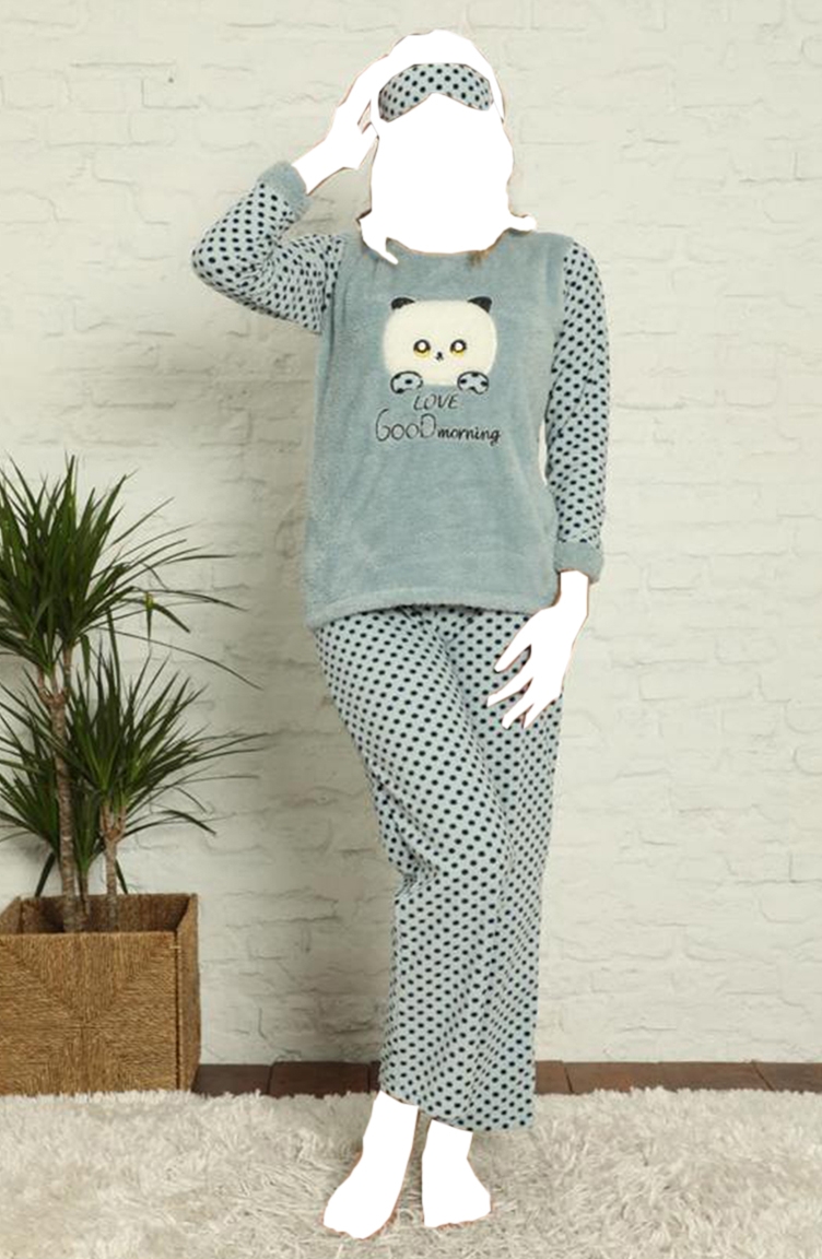 Kadın Baskılı Polar Peluş Pijama Takımı 2190 2190-04 Su Yeşili | Sefamerve