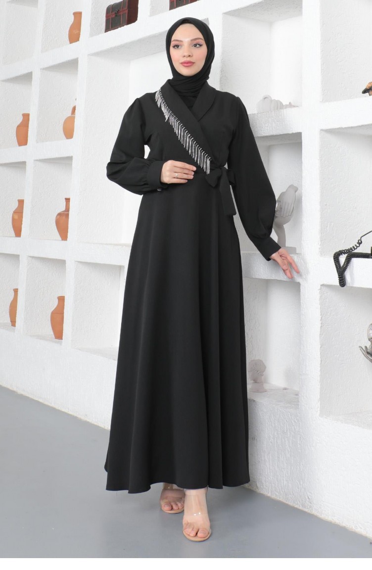 Taş Püsküllü Elbise Siyah 18700 | Sefamerve