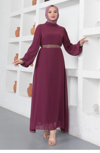 Plum Hijab Evening Dress 14155