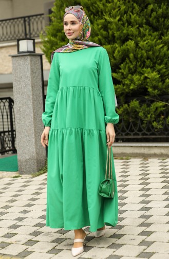 Büzgü Detaylı Elbise 2051-02 Yeşil | Sefamerve