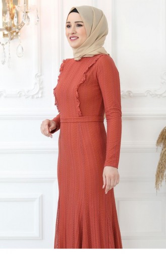 Ziegelrot Hijab-Abendkleider 2768