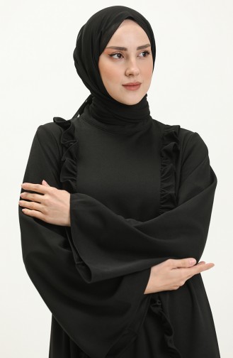 Fırfır Detaylı Tesettür Elbise 11m01-02 Siyah