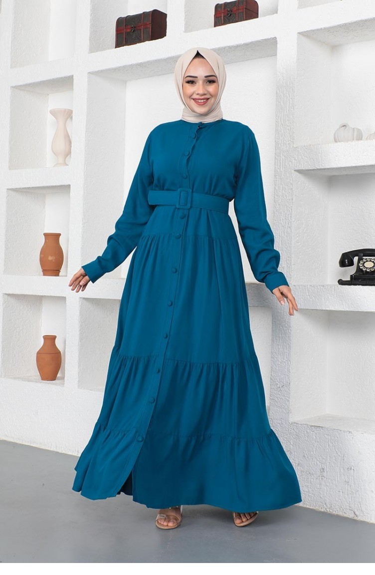 Robe Hijab Bleu Pétrole 0222SGS.PTR | Sefamerve