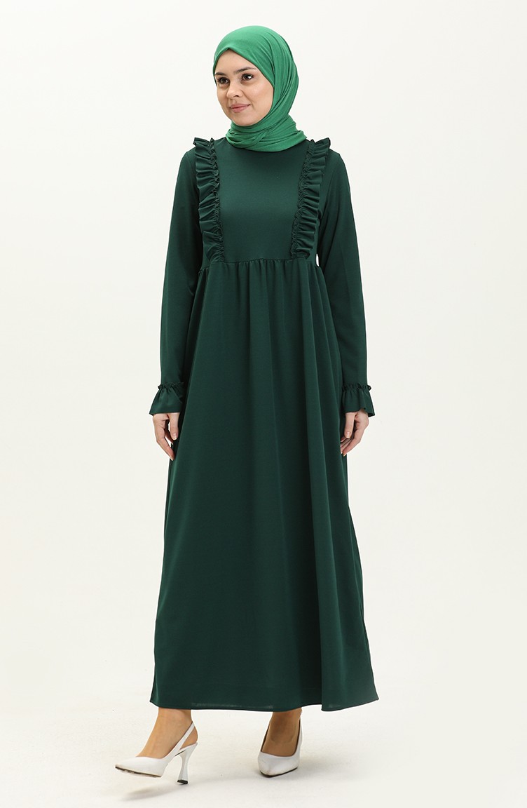 فستان مكشكش 7252-06 لون أخضر زمردي 7252-06 | Sefamerve