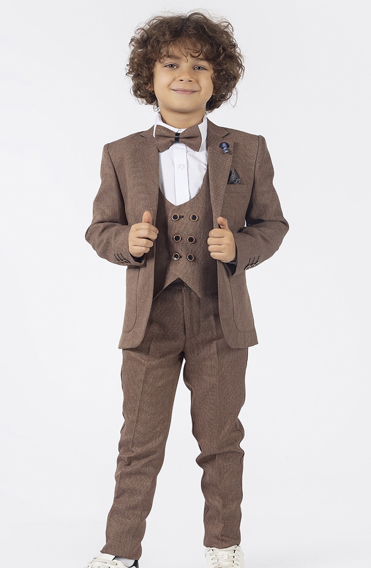 Papyonlu Erkek Çocuk Takım Elbisesi 1 Yaş-12 Yaş TVD2408409410-01  Kahverengi | Sefamerve