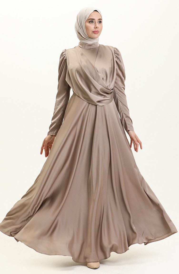 فستان سهرة ساتان بتصميم رايات 6059-04 فيزون 6059-04 | Sefamerve