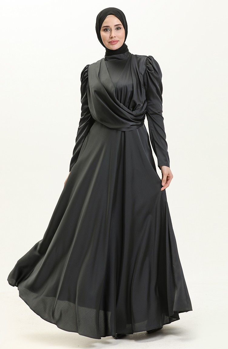 فستان سهرة ساتان بتصميم رايات 6059-05 انترسيت غامق 6059-05 | Sefamerve
