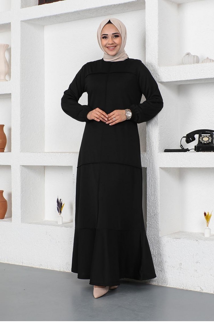 Dikiş Detaylı Elbise Siyah | Sefamerve