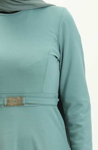 Pensli Kemer Detaylı Elbise 7136-08 Çağla Yeşil