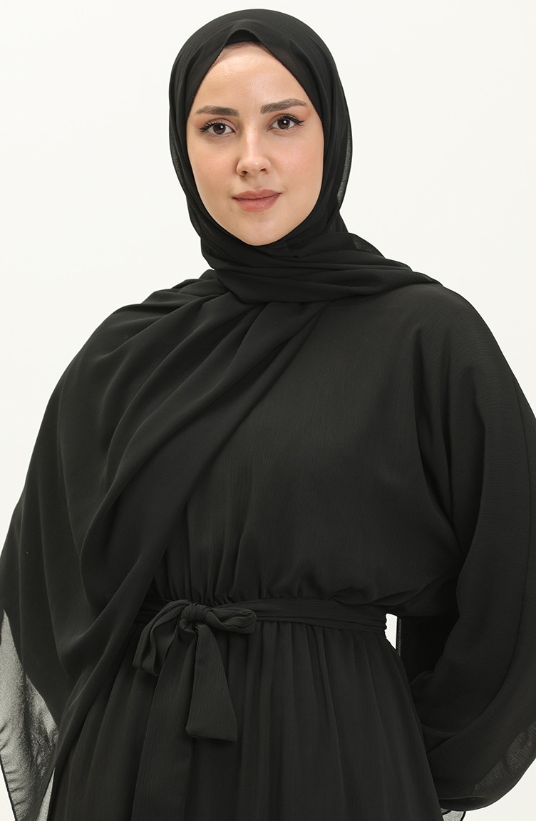 فستان شيفون بأكمام فراشة 24Y8962-01 أسود 24Y8962-01 | Sefamerve