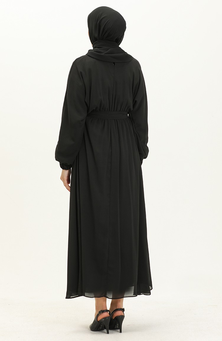 فستان شيفون بأكمام فراشة 24Y8962-01 أسود 24Y8962-01 | Sefamerve