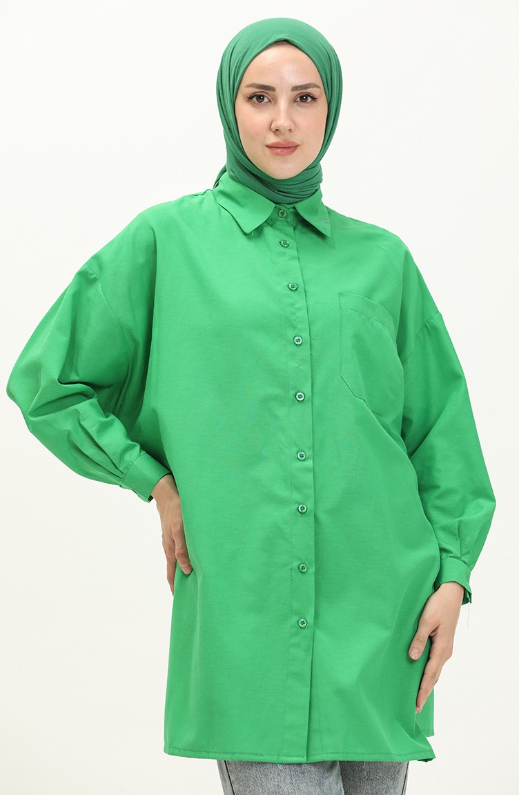 Oversize Gömlek Tunik 70001-04 Yeşil | Sefamerve