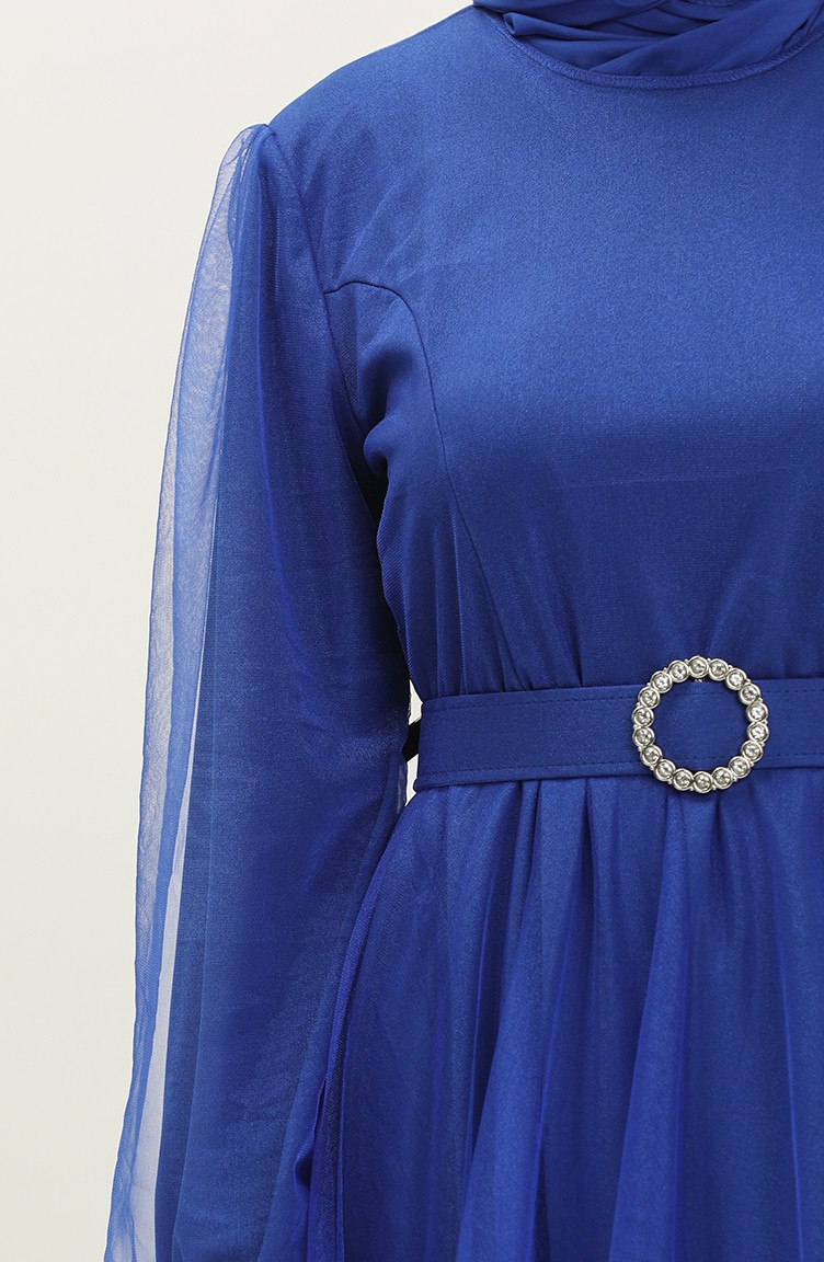 فستان سهرة بتصميم حزام 2454-02 أزرق ملكي 2454-02 | Sefamerve
