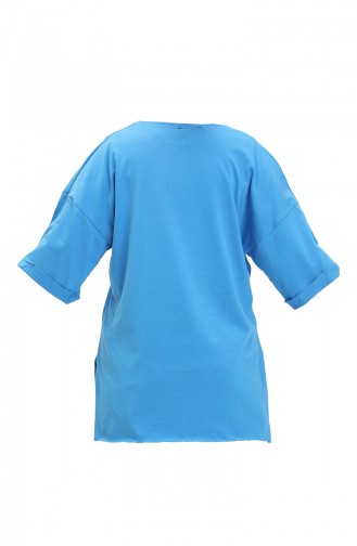 Baskılı Pamuklu Tshirt 20016-06 Mavi