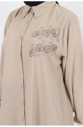 Jessica Kumaş Büyük Beden Taşli Tunik Gömlek 10201-01 Taş