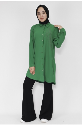Jessica Kumaş Taş Baskili Tunik Gömlek 10377-03 Yeşil