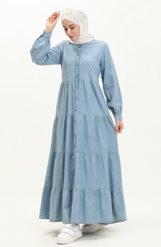 Denim Blue Hijab Dress 24Y9017-01 | Sefamerve
