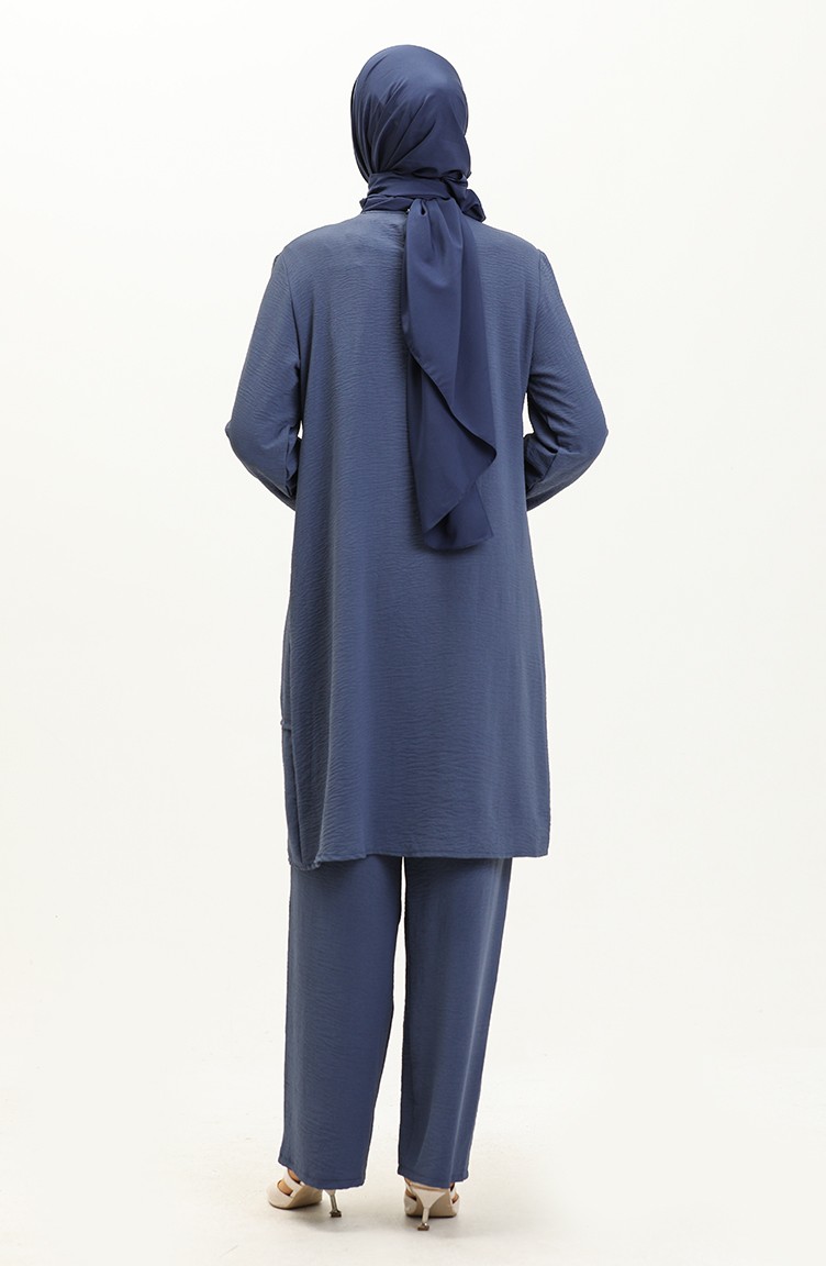 Kadin Tesettur Giyim Buyuk Beden Tesettur İkili Takim Ayrobin Pantolon Tunik  Takim 8689 Lacivert | Sefamerve