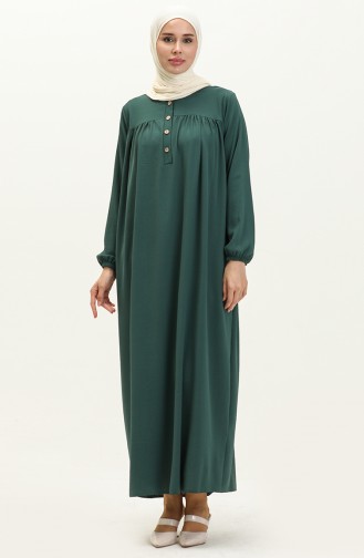 Düğmeli Robalı Elbise 1001-01 Zümrüt Yeşili | Sefamerve