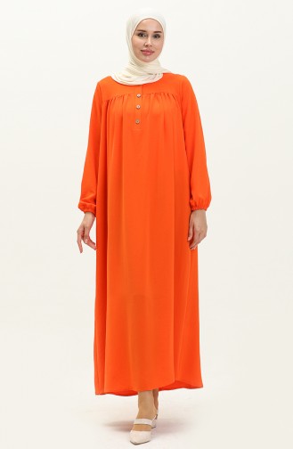 Düğmeli Robalı Elbise 1001-02 Oranj | Sefamerve
