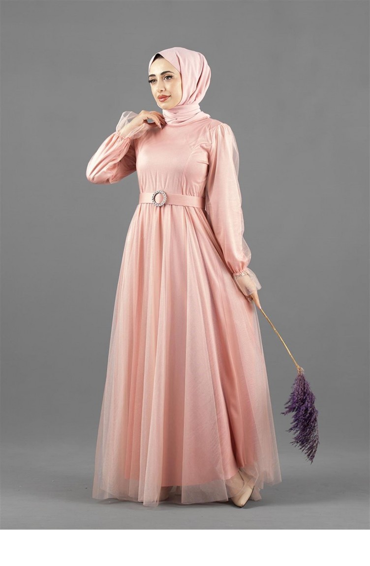 Pink Hijab Evening Dress 1487 | Sefamerve