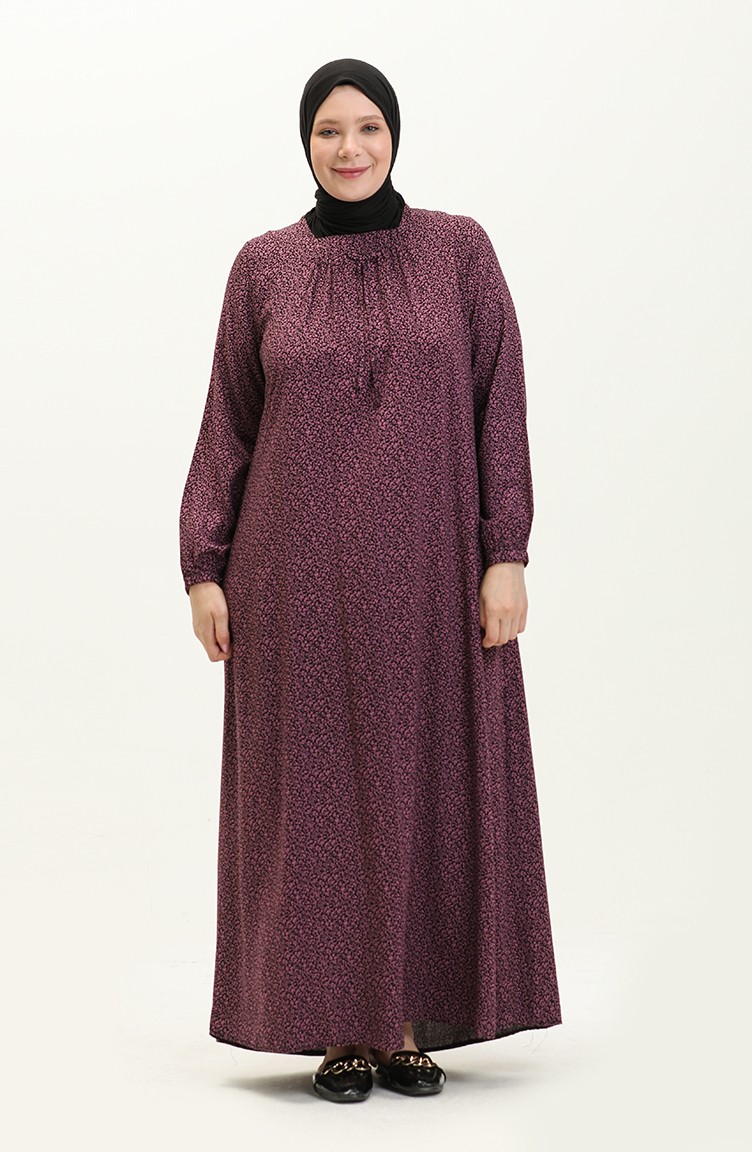 Kadin Buyuk Beden Çıtır Desen Uzun Anne Günlük Elbise 8408 4 Lila |  Sefamerve